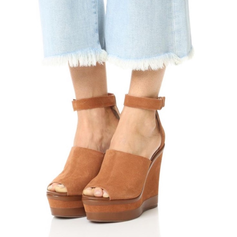 Like New! SCHUTZ | Morlen Platform Suede Wedges in Saddle 7.5